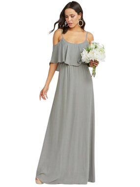 Show Me Your MuMu Caitlin Ruffle Maxi Dress Gray Flowy Strapless Size XS
